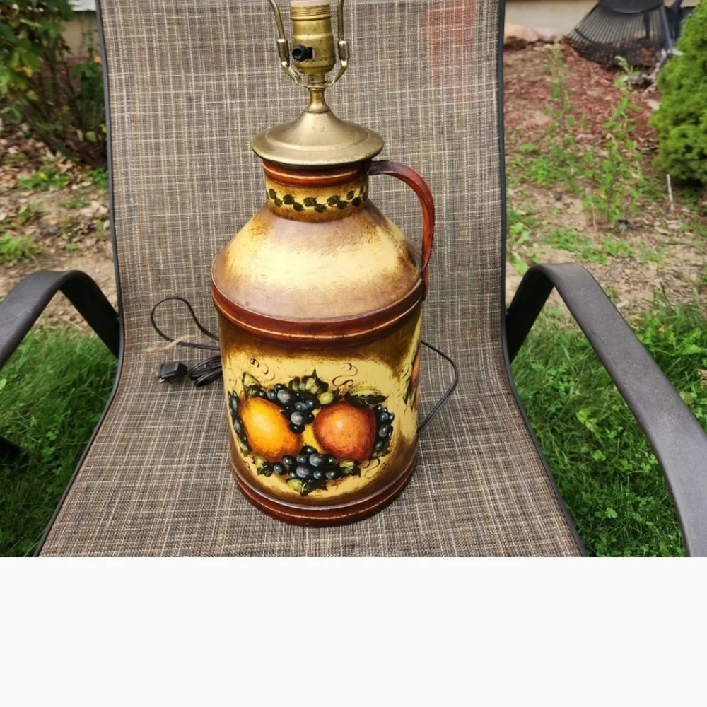 Vintage Milk container hand painted lamp 24 in
